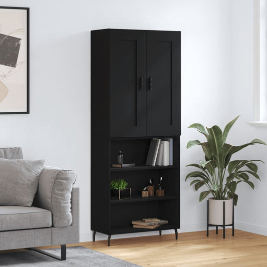 Tall cabinet, black, 69.5x34x180 cm, composite wood