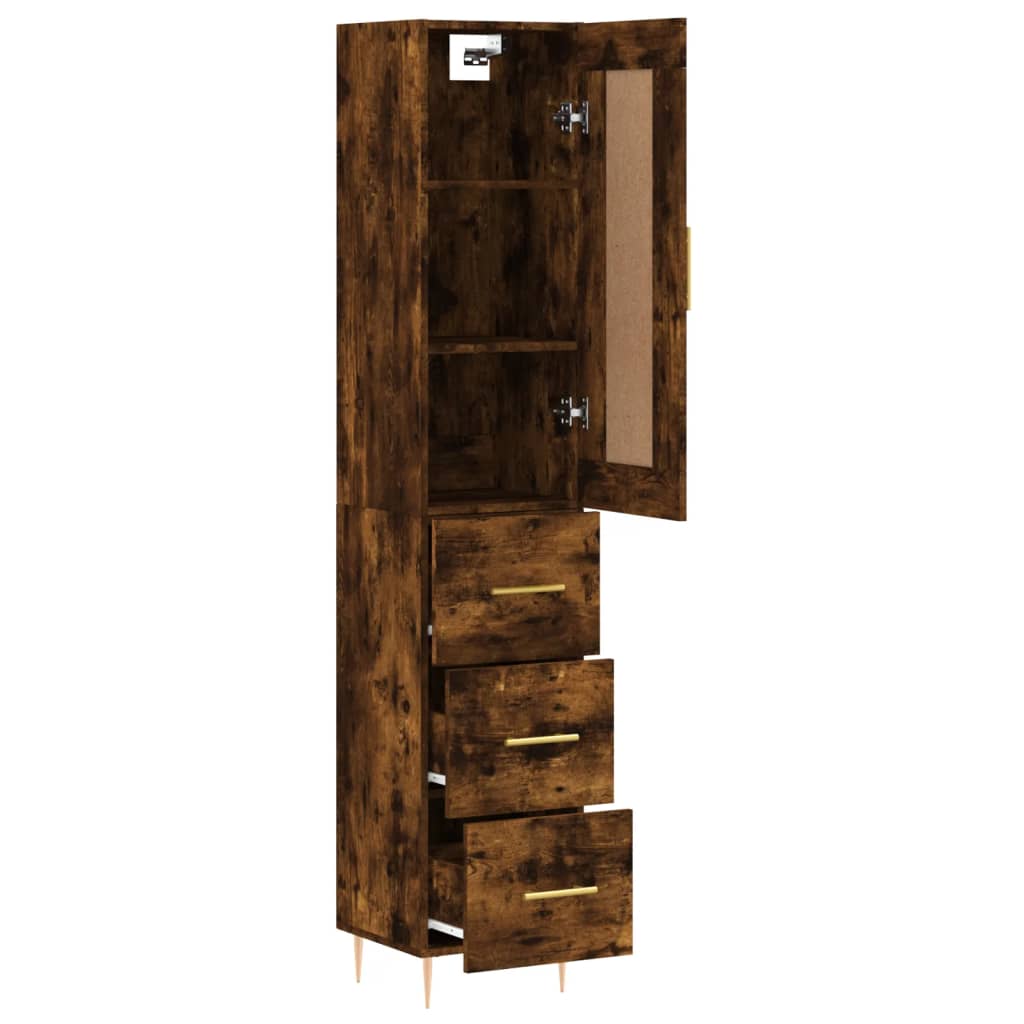 Tall cabinet, smoky oak, 34.5x34x180 cm, processed wood