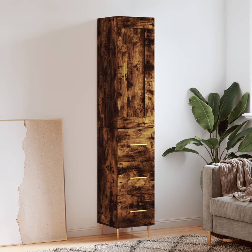 Tall cabinet, smoky oak, 34.5x34x180 cm, processed wood