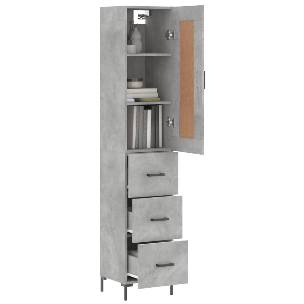 Tall cabinet, concrete grey, 34.5x34x180 cm, processed wood