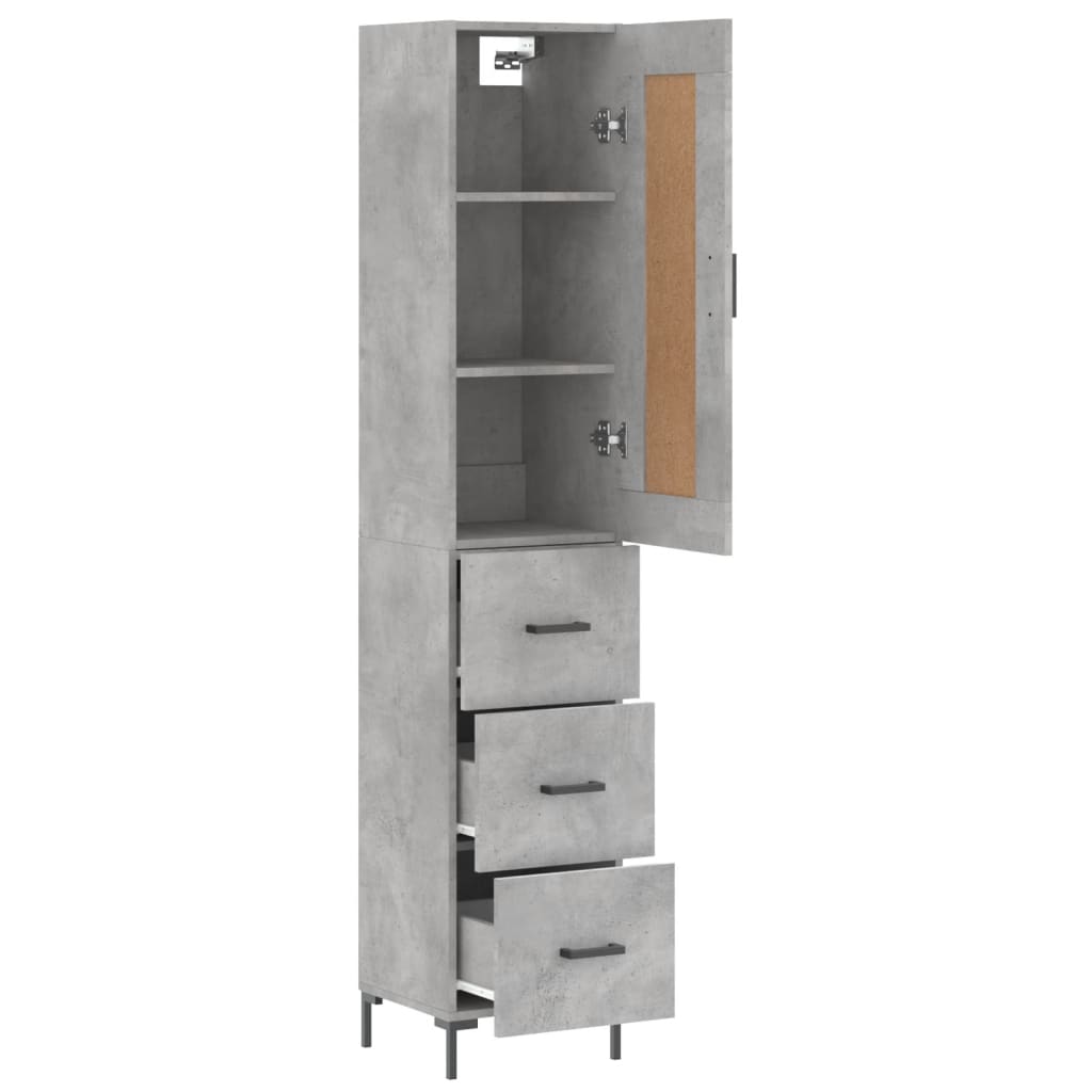 Tall cabinet, concrete grey, 34.5x34x180 cm, processed wood