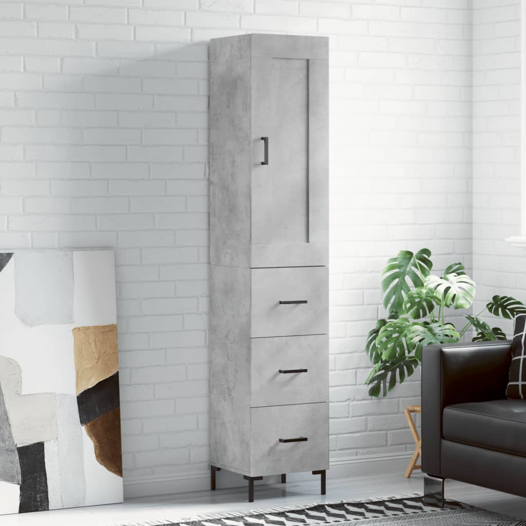 Tall cabinet, concrete grey, 34.5x34x180 cm, processed wood