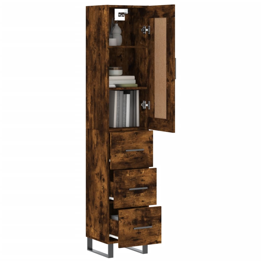 Tall cabinet, smoky oak, 34.5x34x180 cm, processed wood