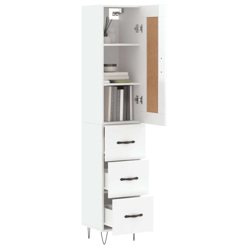 Tall cabinet, high-gloss white, 34.5x34x180 cm, engineered wood