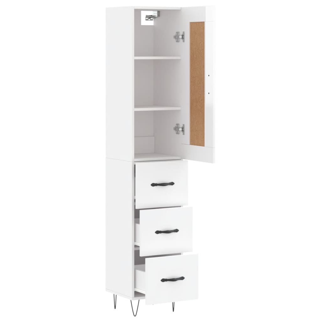 Tall cabinet, high-gloss white, 34.5x34x180 cm, engineered wood