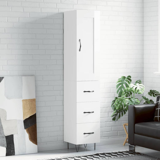 Tall cabinet, high-gloss white, 34.5x34x180 cm, engineered wood