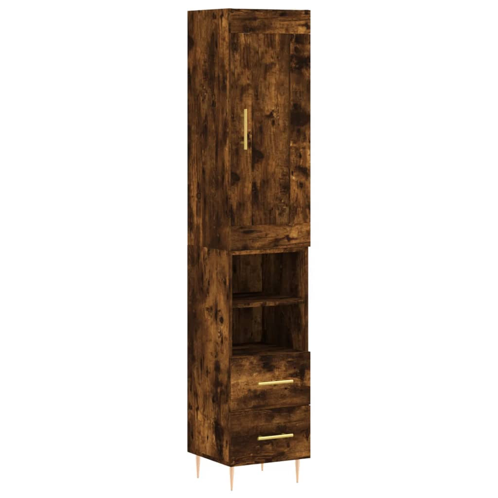 Tall cabinet, smoky oak, 34.5x34x180 cm, processed wood