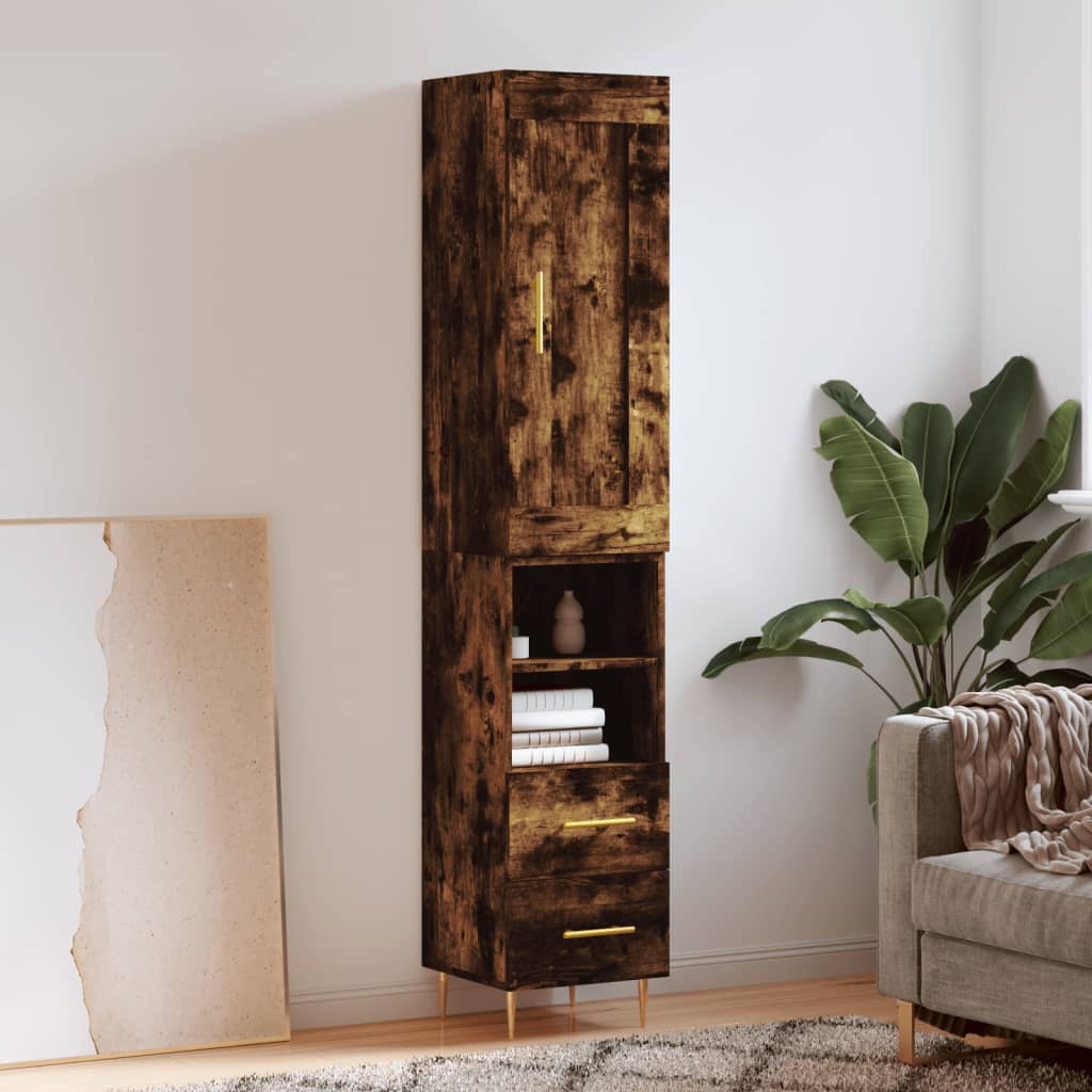 Tall cabinet, smoky oak, 34.5x34x180 cm, processed wood