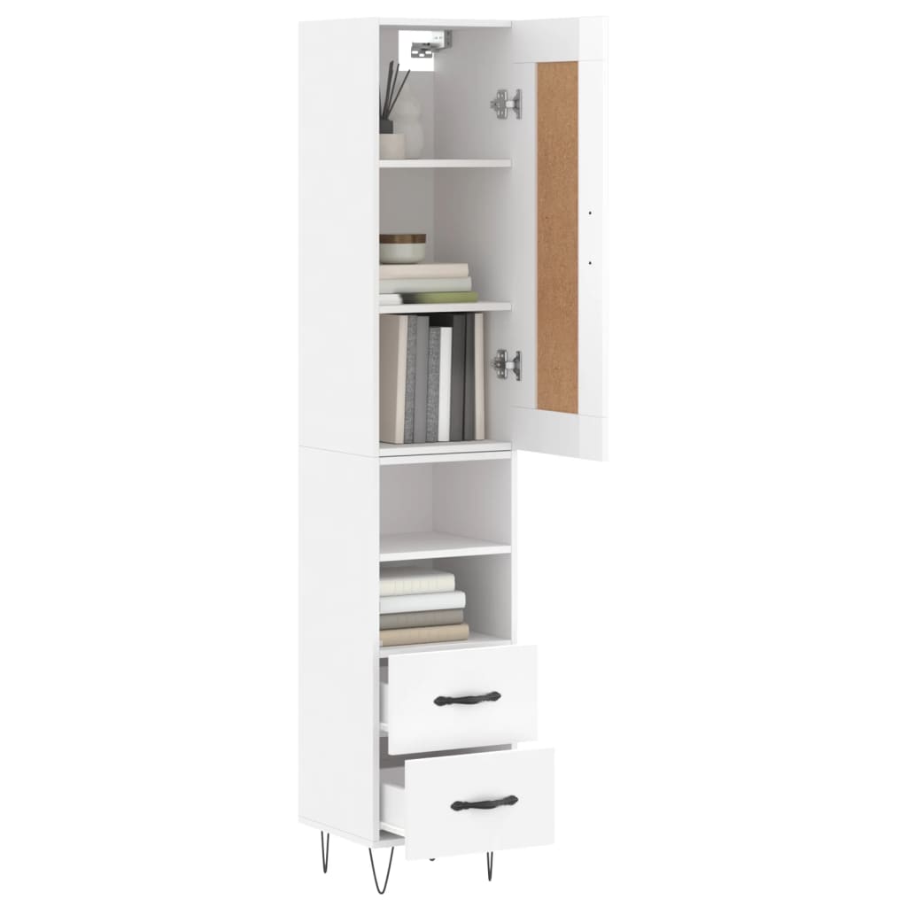 Tall cabinet, high-gloss white, 34.5x34x180 cm, engineered wood