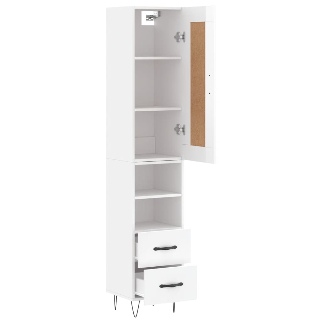 Tall cabinet, high-gloss white, 34.5x34x180 cm, engineered wood