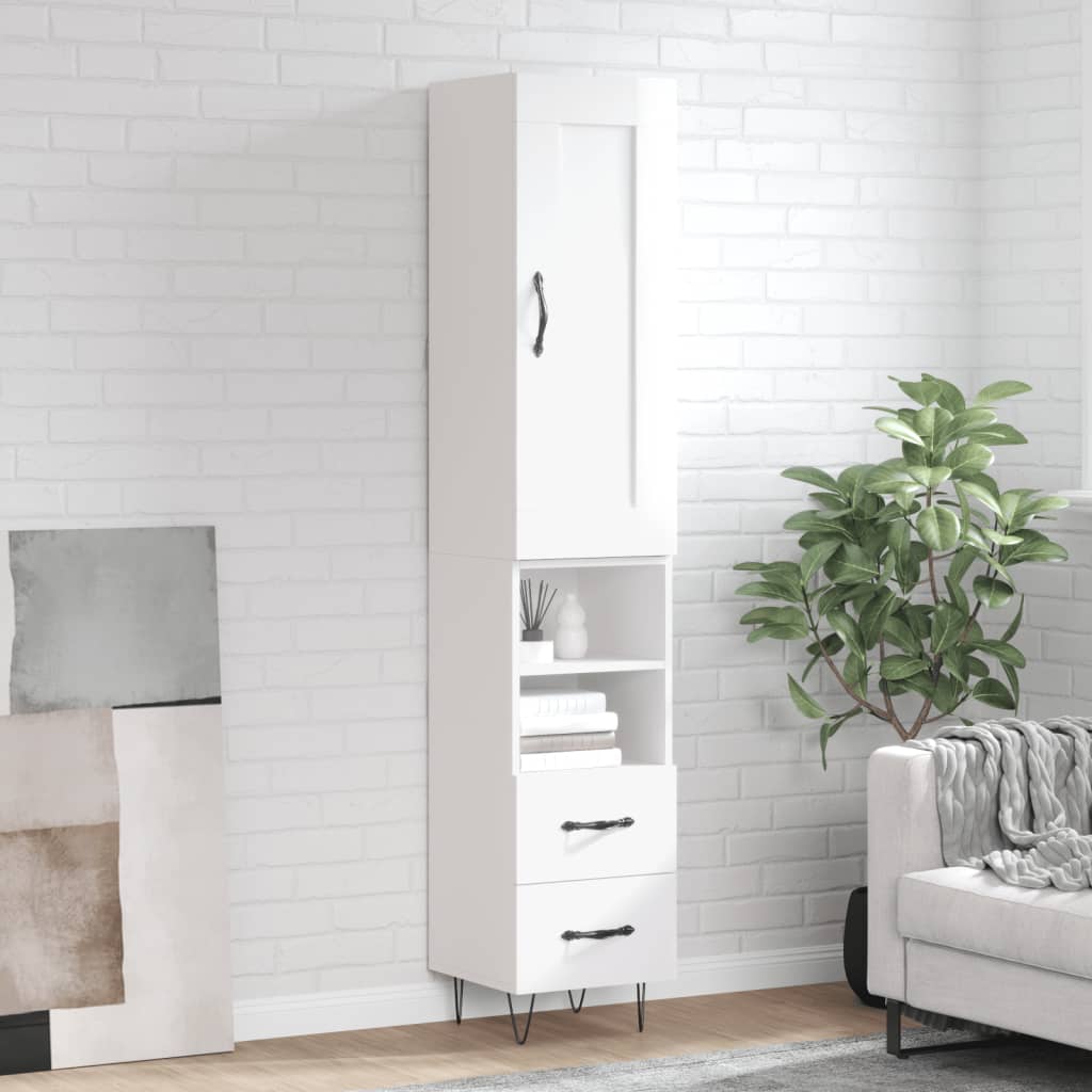 Tall cabinet, high-gloss white, 34.5x34x180 cm, engineered wood