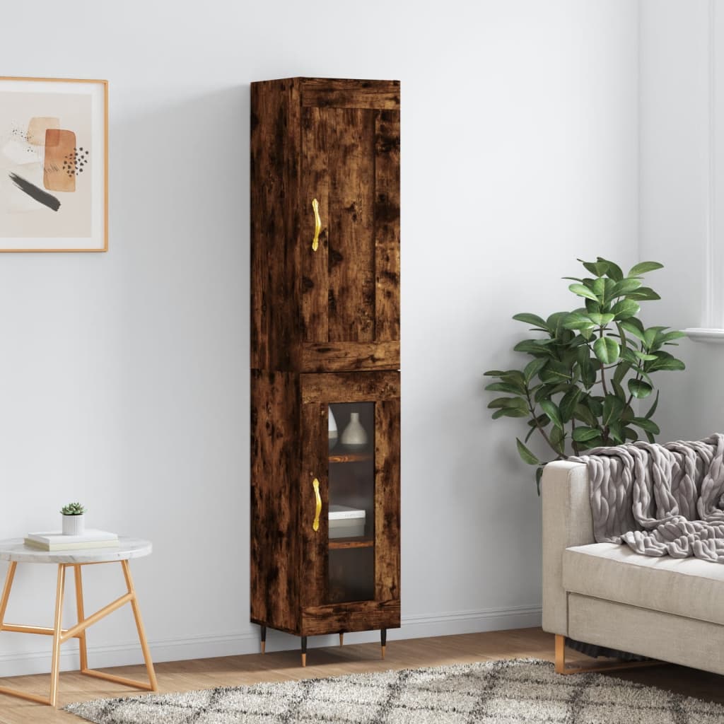 Tall cabinet, smoky oak, 34.5x34x180 cm, processed wood