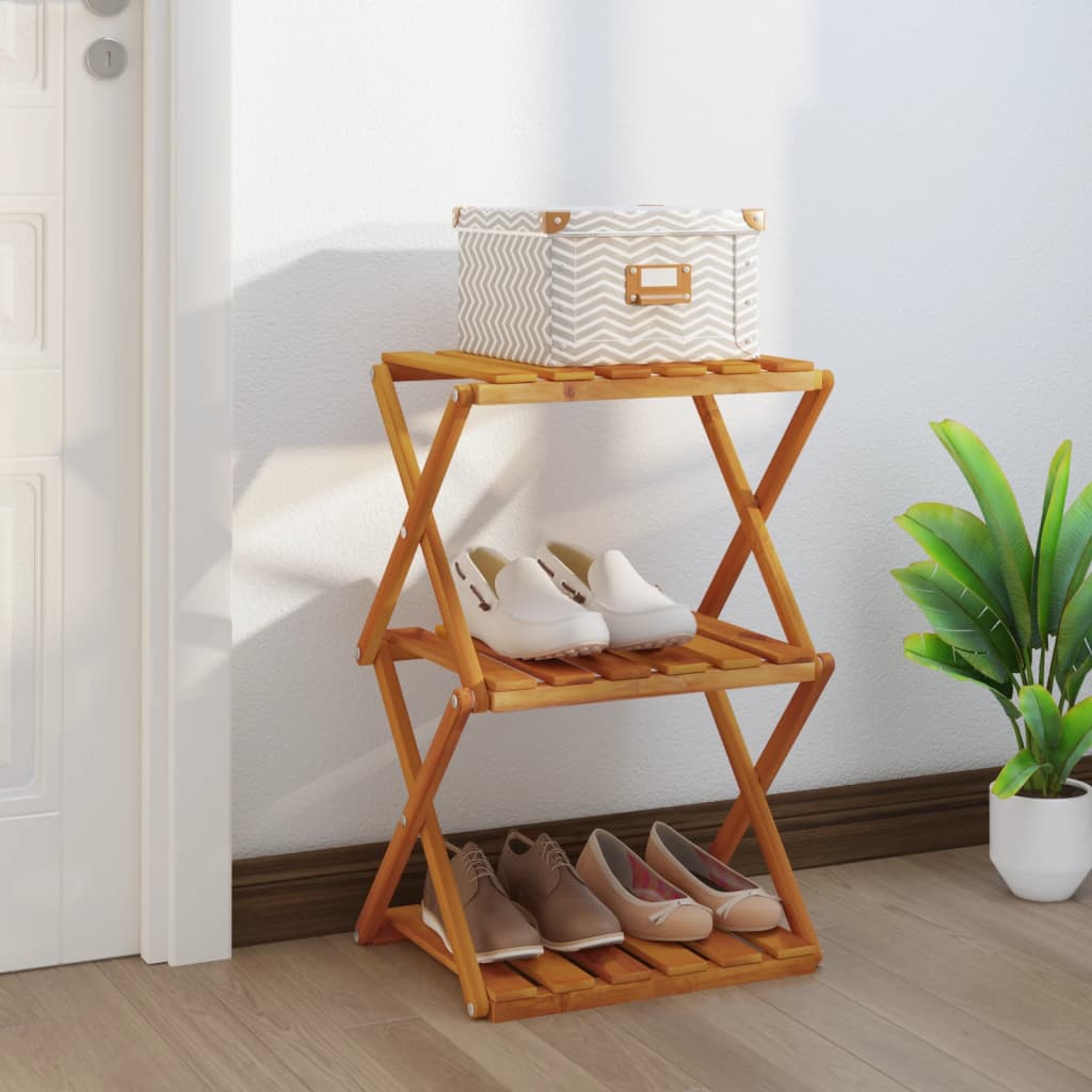 3-tier foldable shelf, brown, 43x31x63 cm solid acacia wood