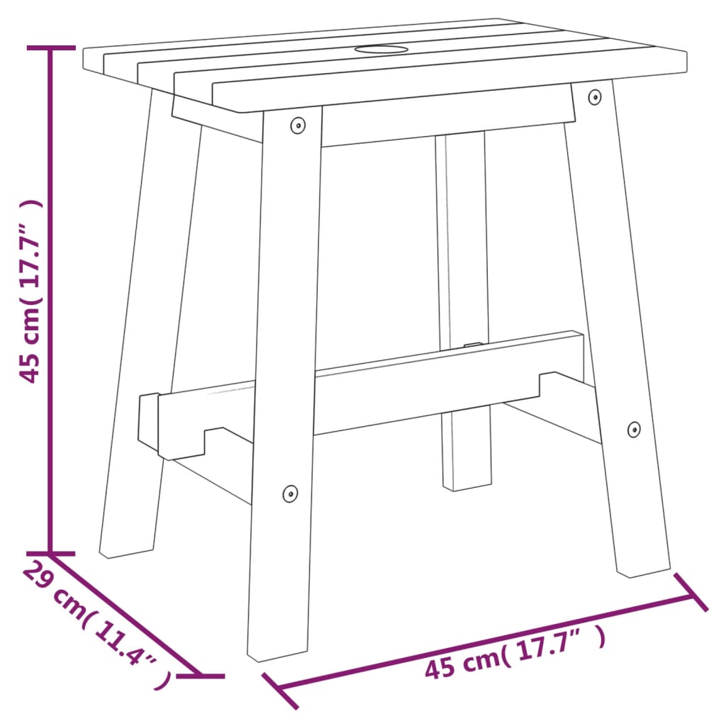 Stool, 45x29x45 cm, rectangular, solid acacia wood