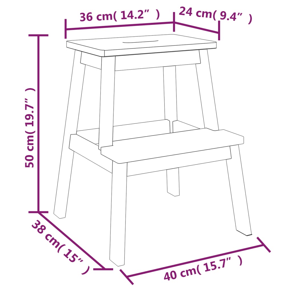 Taburet cu 2 trepte, 40x38x50 cm, lemn masiv de acacia