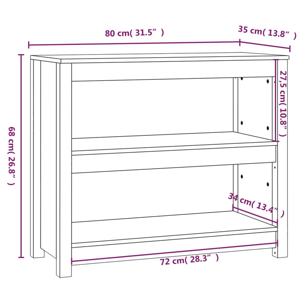 Bibliotecă, 80x35x68 cm, lemn masiv de pin