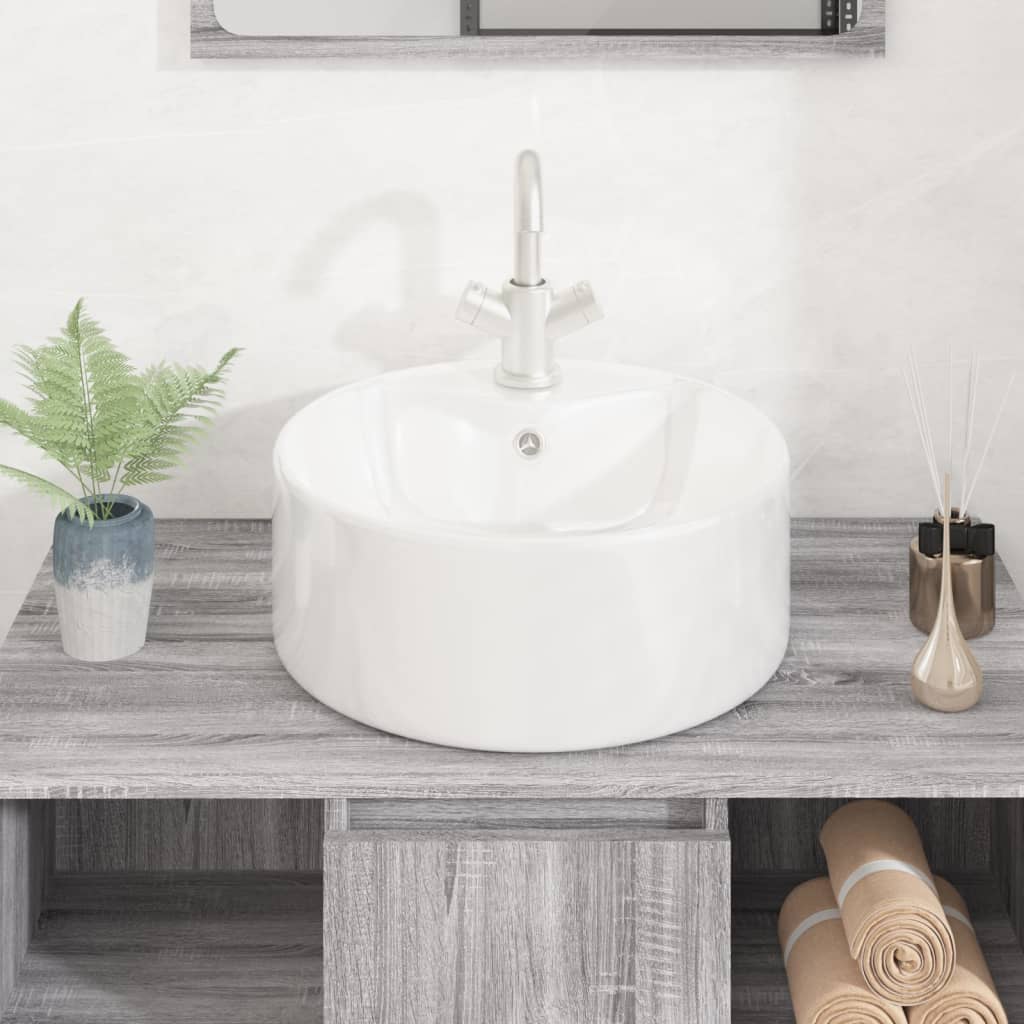 Bathroom sink, white, 40x14.5 cm, ceramic, round