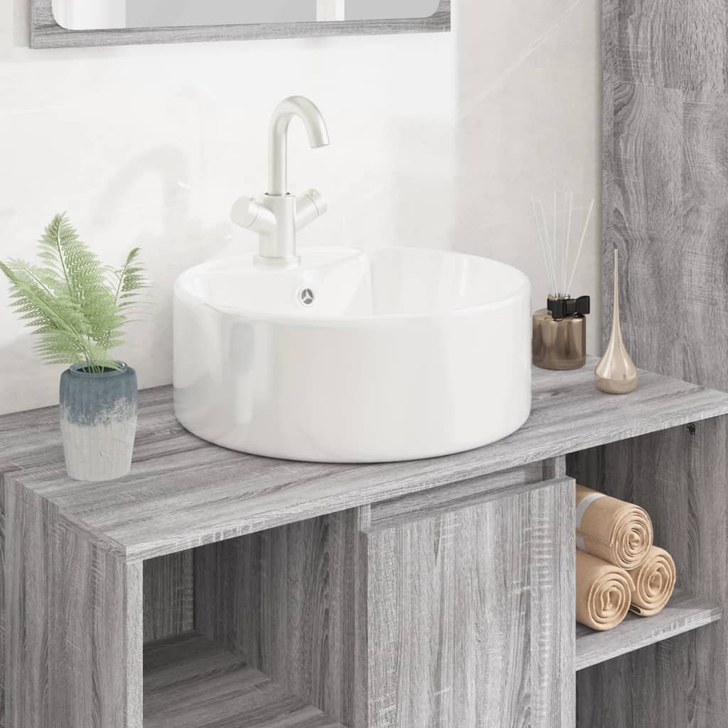 Bathroom sink, white, 40x14.5 cm, ceramic, round