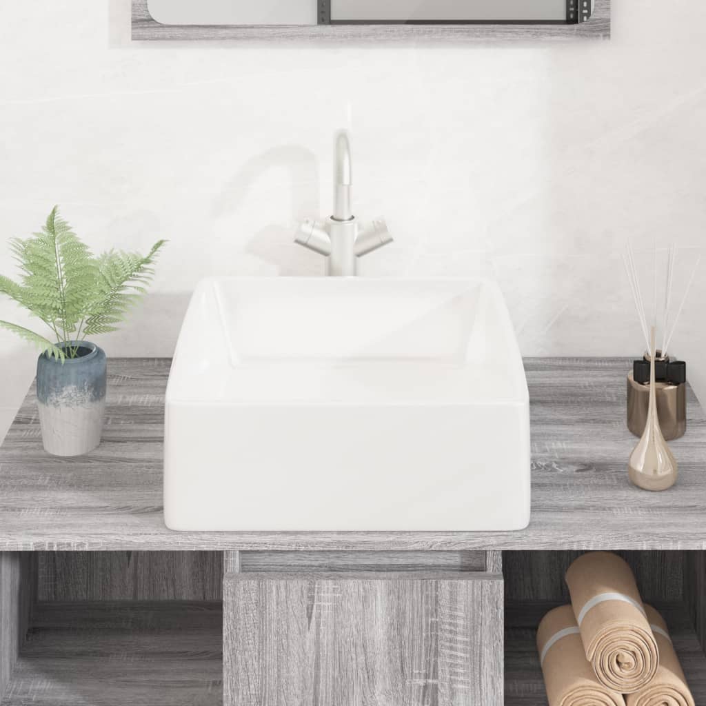 Bathroom sink, white, 37x37x13 cm, ceramic, square