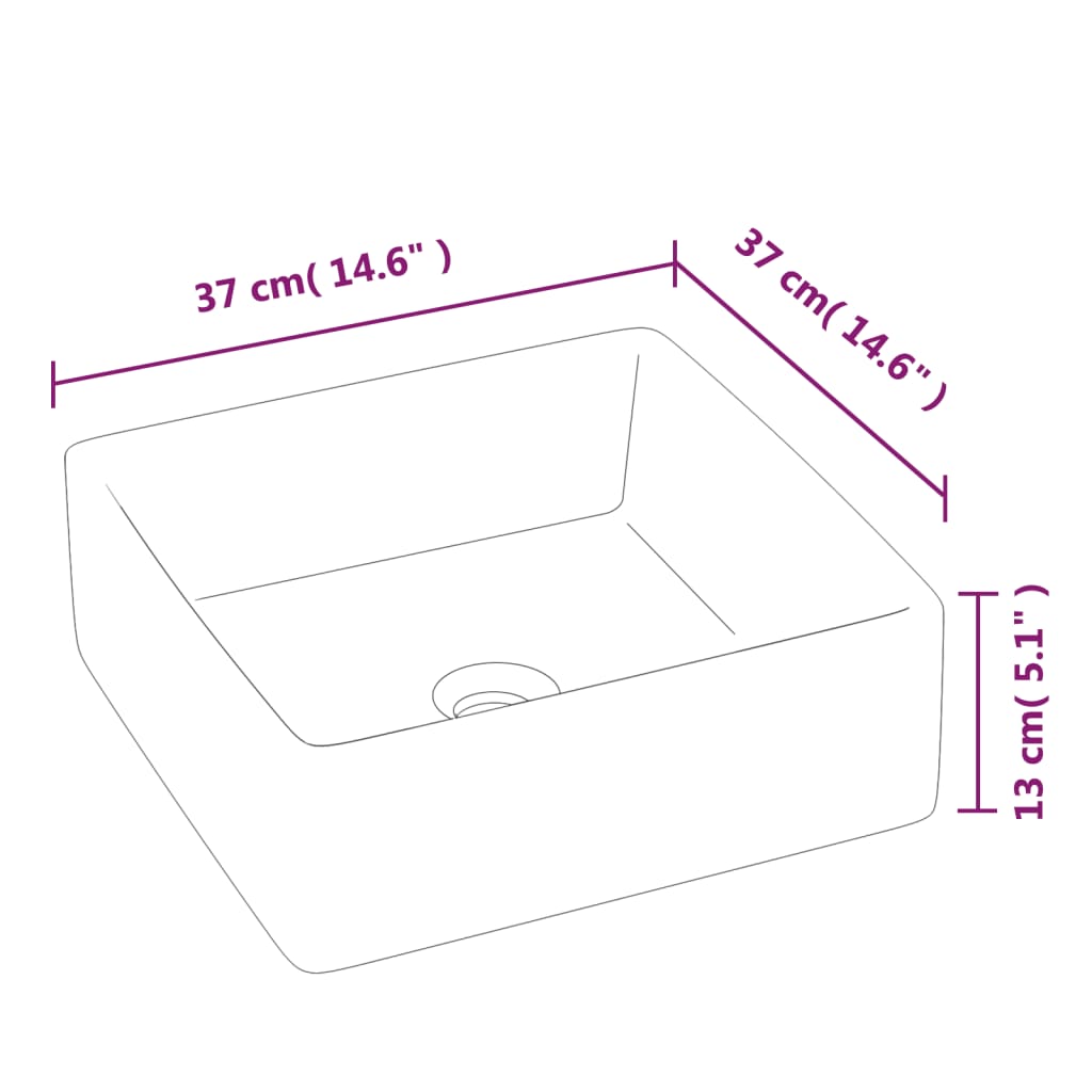 Bathroom sink, white, 37x37x13 cm, ceramic, square