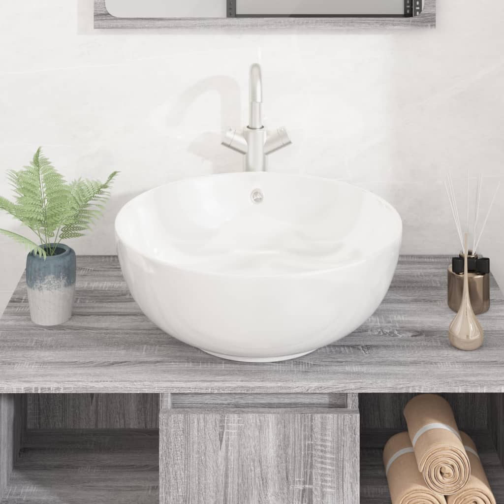 Bathroom sink, white, 44x17 cm, ceramic, round