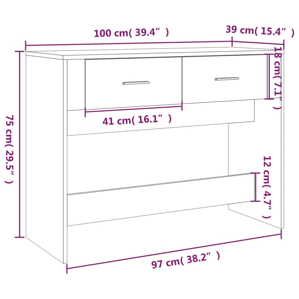 Console table, white, 100x39x75 cm, composite wood