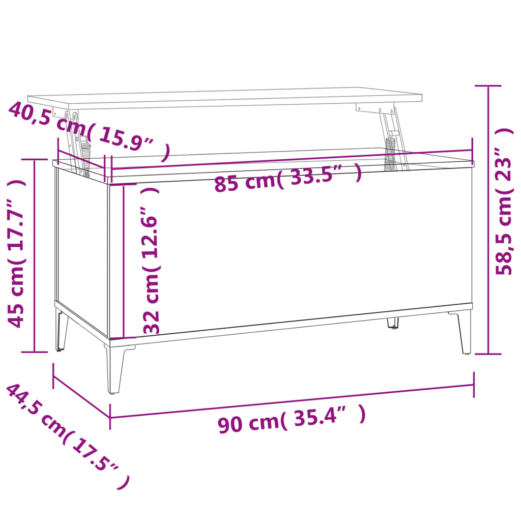 Coffee table, sonoma gray, 90x44.5x45 cm, composite wood