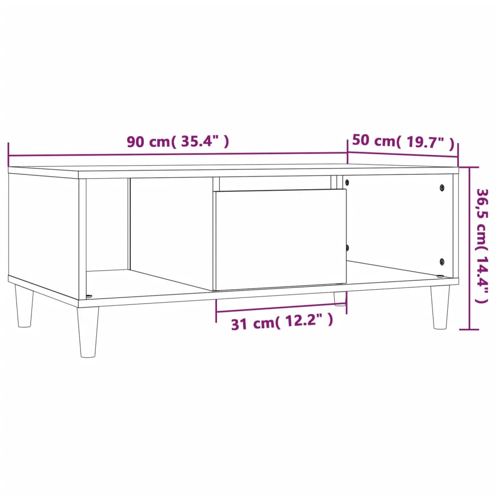 Coffee table, black, 90x50x36.5 cm, processed wood