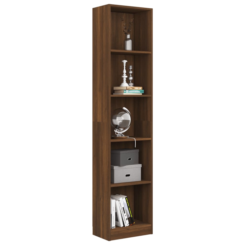 5-tier bookcase, brown oak, 40x24x175 cm, composite wood