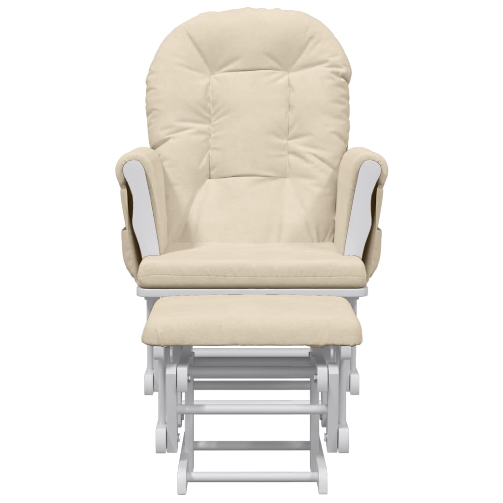 Sliding chair with stool, cream white, textile material