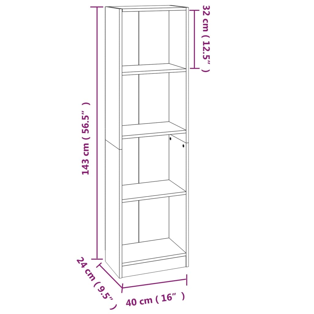 Bibliotecă 4 niveluri stejar fumuriu 40x24x143 cm lemn compozit