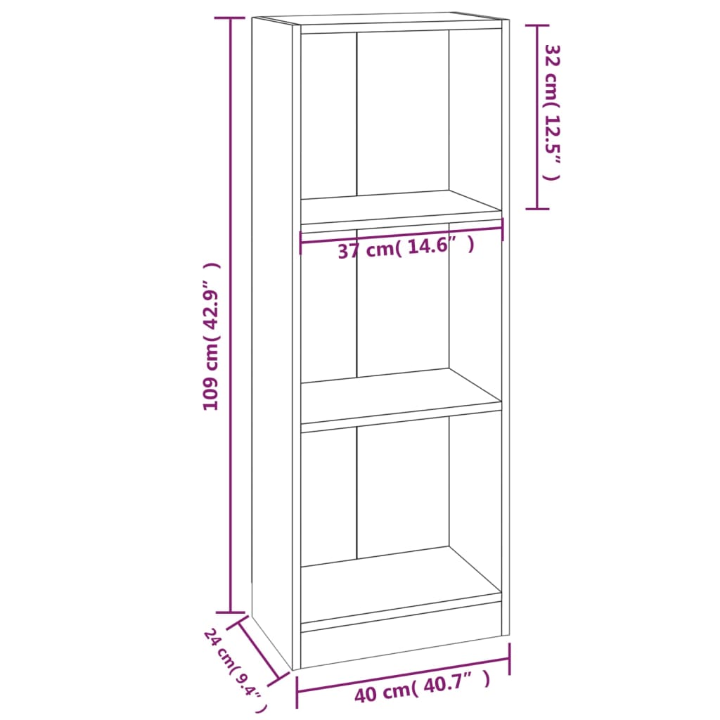 Bibliotecă 3 niveluri stejar fumuriu 40x24x109 cm lemn compozit