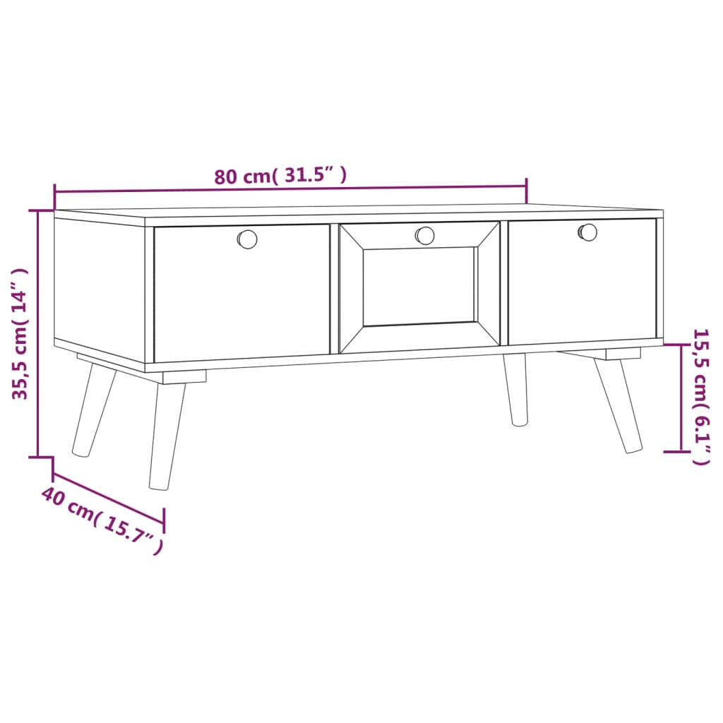 Coffee table with drawers, 80x40x35.5 cm, processed wood