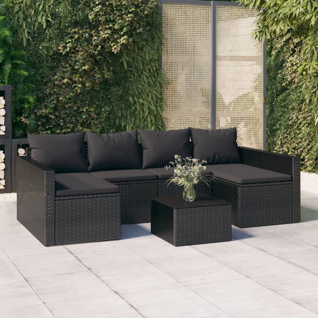 Garden sun lounger set, 2 pieces, with cushions, black, polyrattan