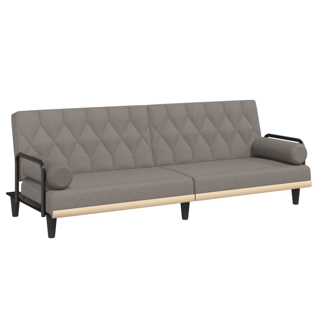 Sofa bed with armrests, taupe grey, textile