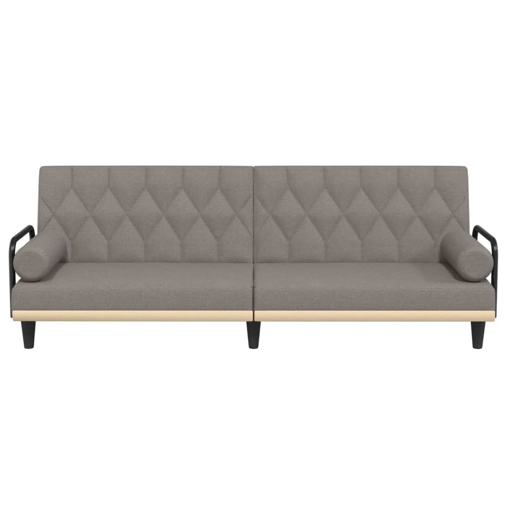 Sofa bed with armrests, taupe grey, textile