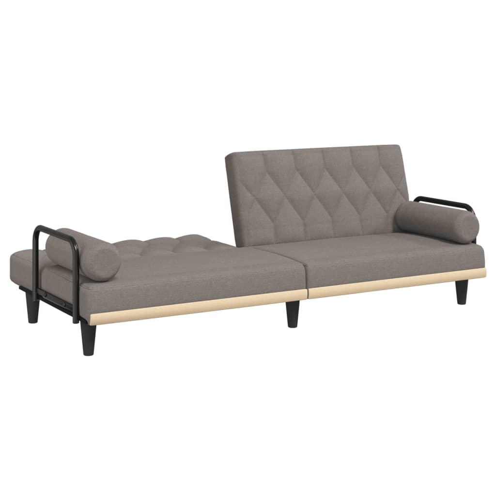 Sofa bed with armrests, taupe grey, textile