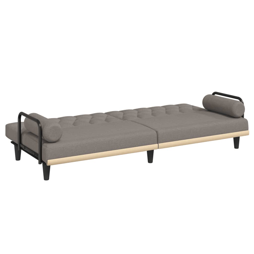 Sofa bed with armrests, taupe grey, textile