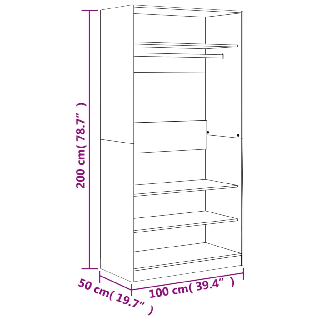 Wardrobe, sonoma grey, 100x50x200 cm, engineered wood