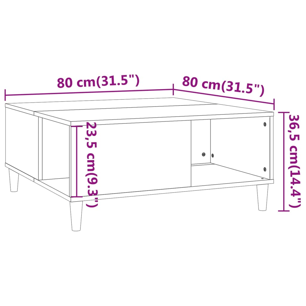 Coffee table, high-gloss white, 80x80x36.5 cm, processed wood