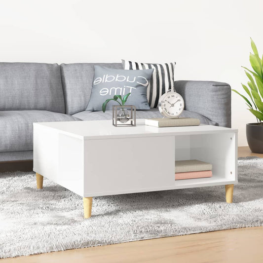 Coffee table, high-gloss white, 80x80x36.5 cm, processed wood