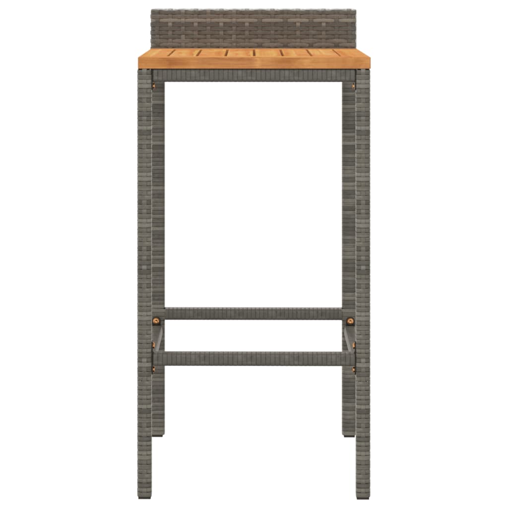 Bar stools, 4 pieces, grey, polyrattan and solid acacia wood