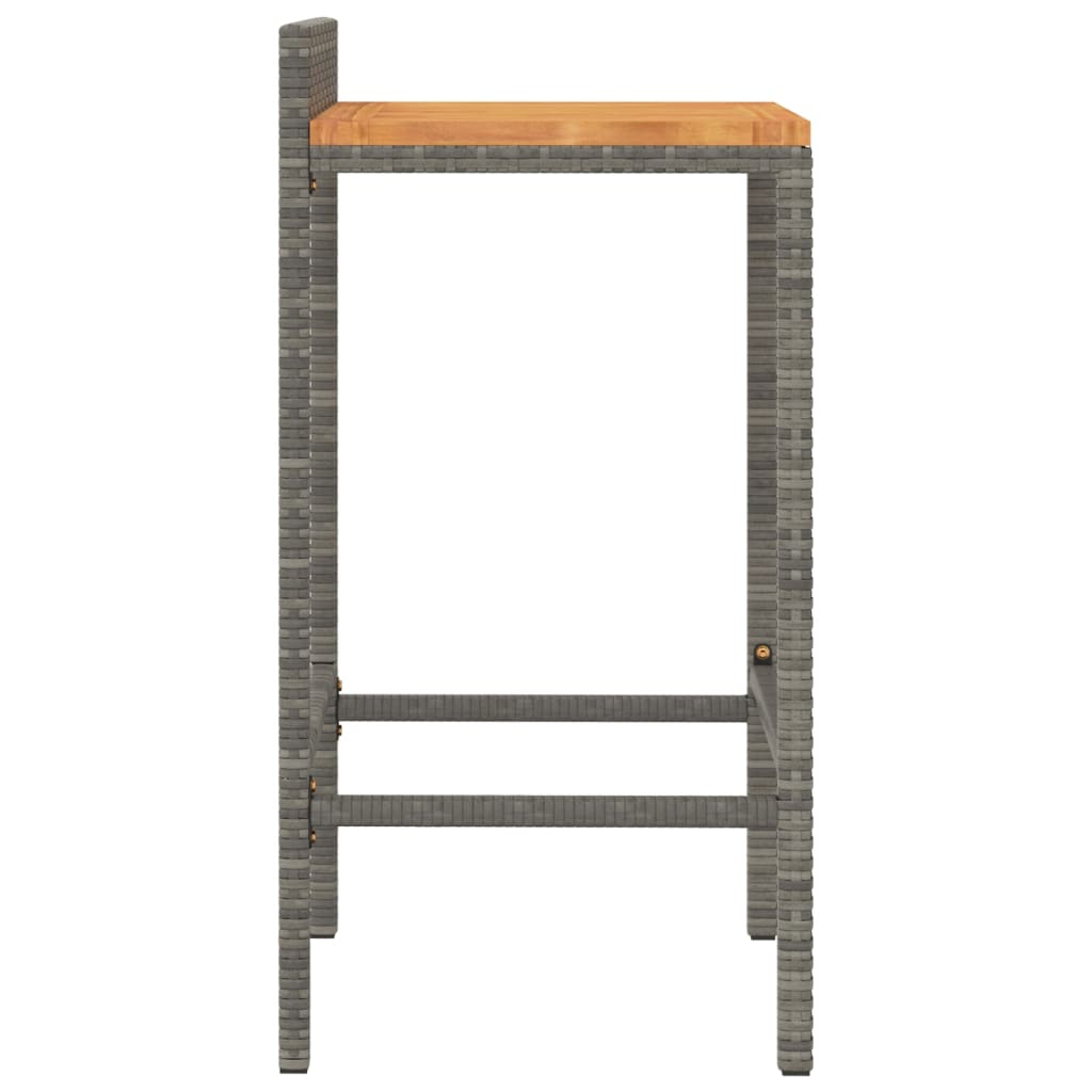 Bar stools, 4 pieces, grey, polyrattan and solid acacia wood