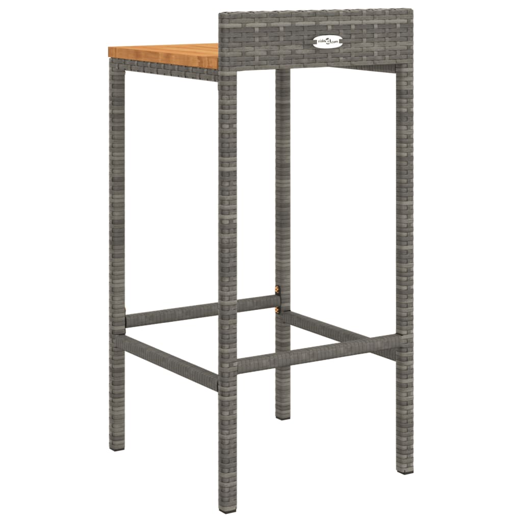 Bar stools, 4 pieces, grey, polyrattan and solid acacia wood