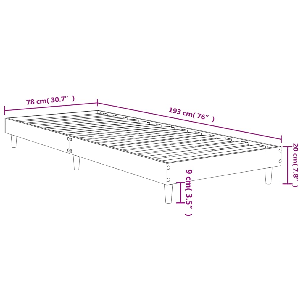 Cadru de pat, negru, 75x190 cm, lemn prelucrat