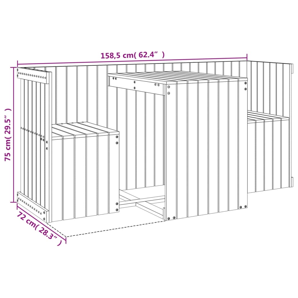 Balcony set with 2 seats, solid pine wood