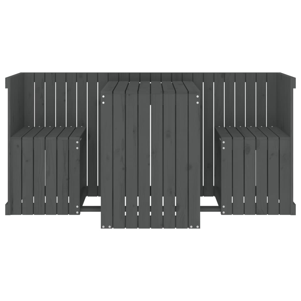 Set de balcon cu 2 locuri, gri, lemn masiv de pin