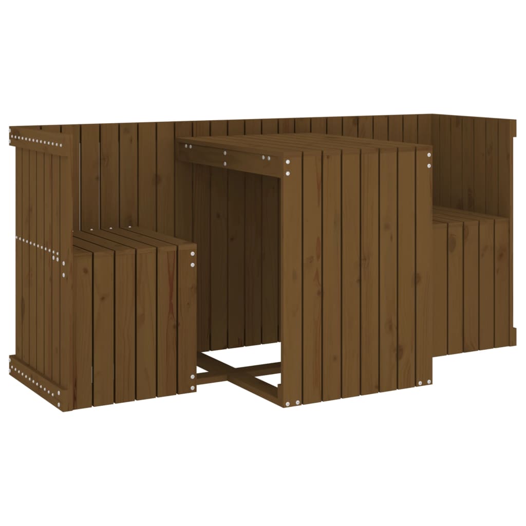 2-seater balcony set, honey brown, solid pine wood