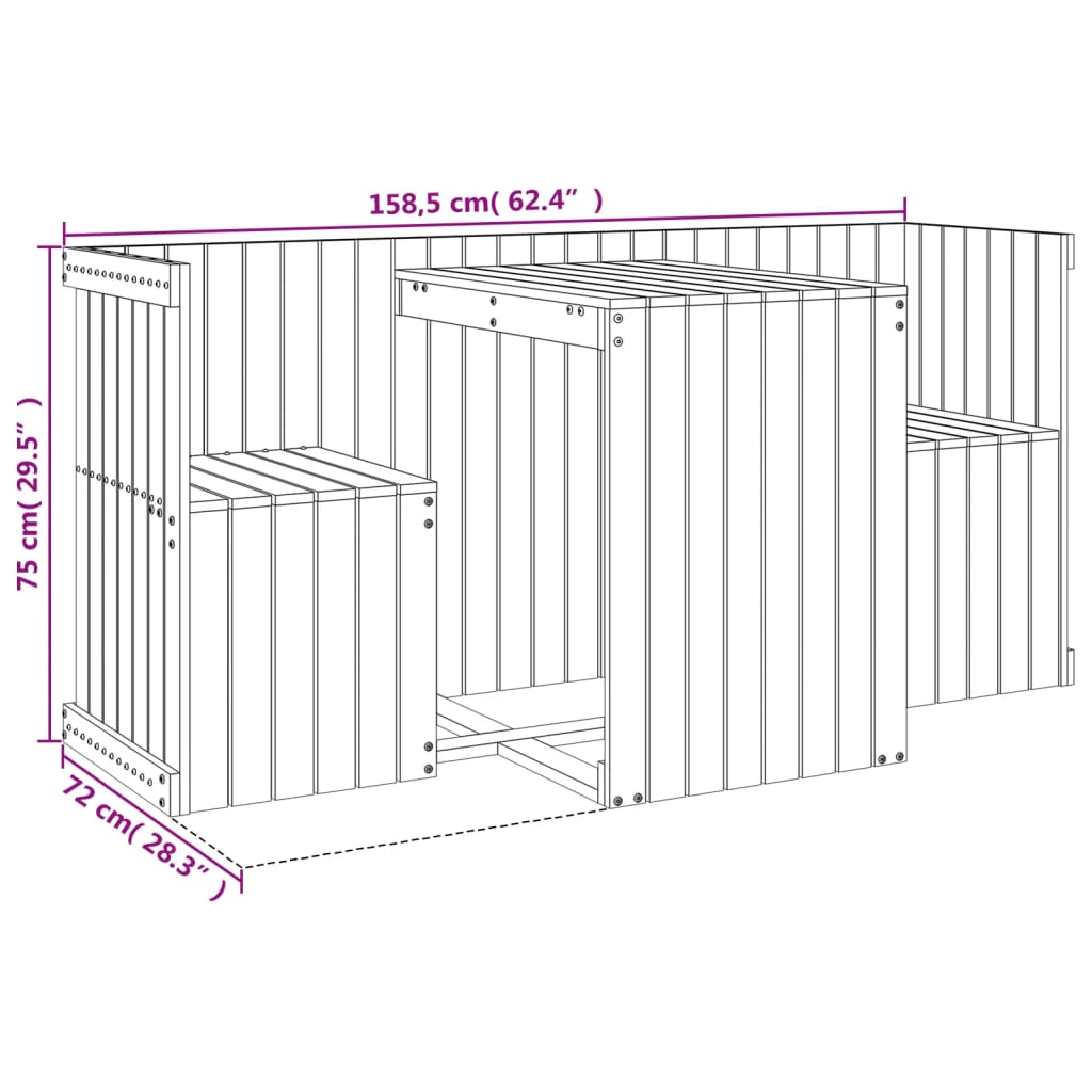 Balcony set with 2 seats, solid Douglas fir