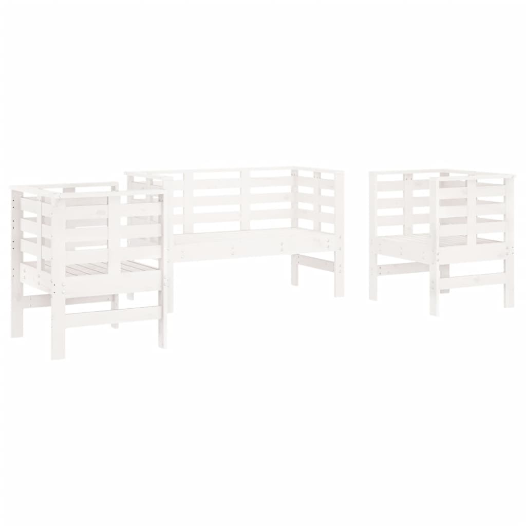 Garden furniture set, 3 pieces, white, solid pine wood